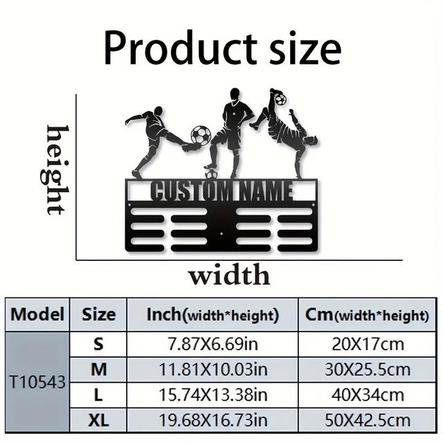 TEMU Custom Football Medal Display Rack - Wall-mounted Metal Showcase With 12 Hooks For Medals And Ribbons, Home Decor And Gift Giving.