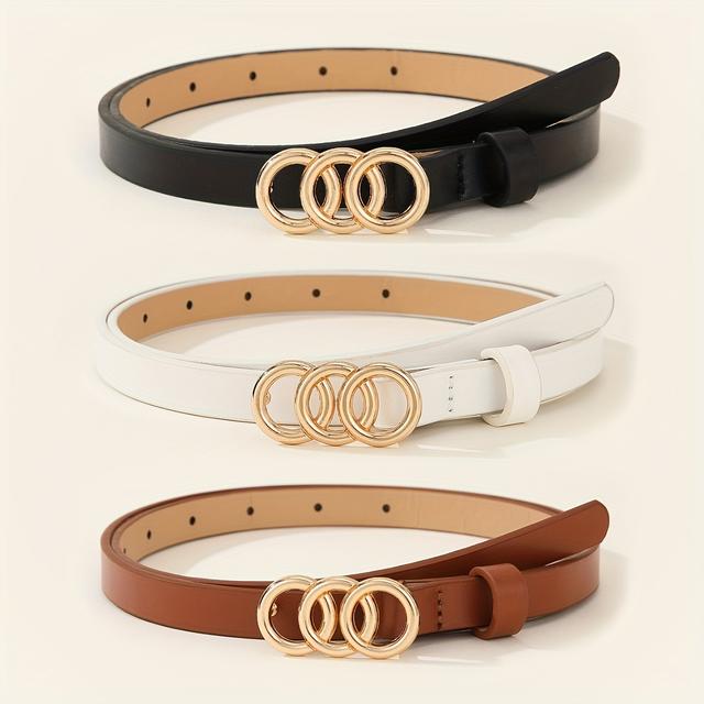 TEMU 3pcs/set Black Pu Thin Belts