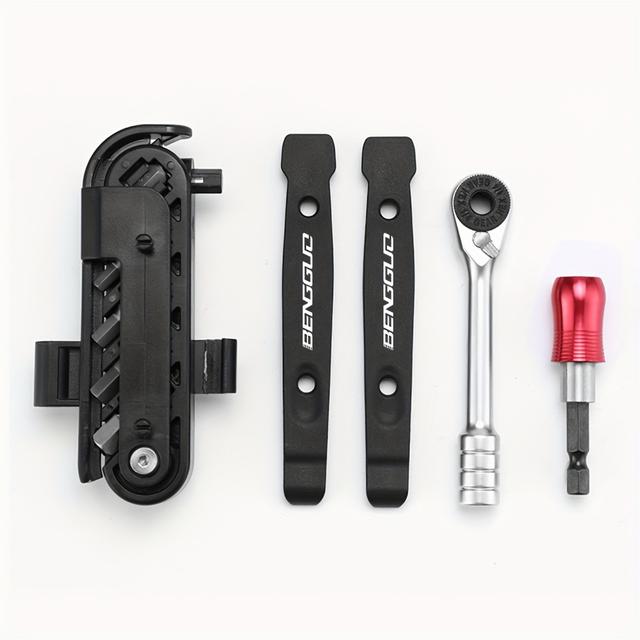 TEMU Kit di riparazione con chiave a cricchetto per bicicletta 14 in 1 | Acciaio inossidabile, strumento multifunzionale per manutenzione bici da , riparazione di emergenza all'