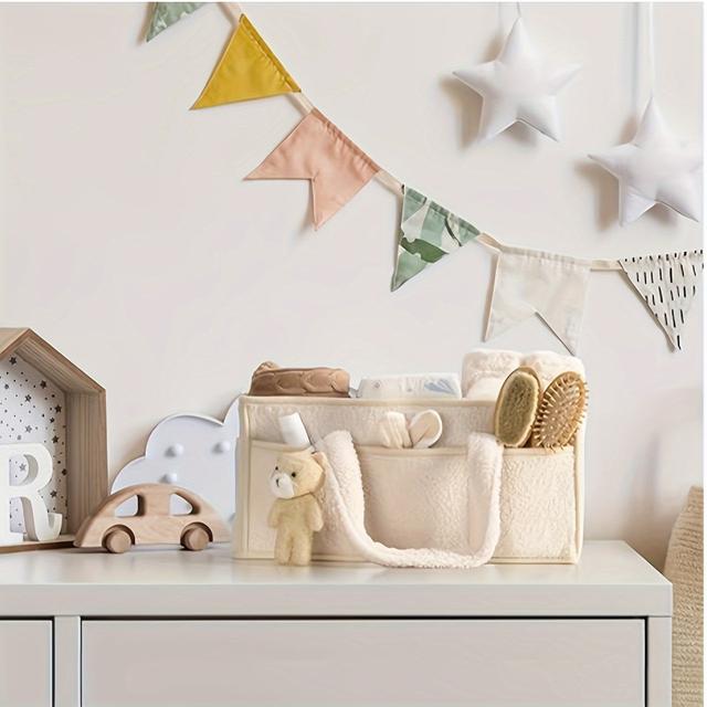 TEMU Portable Multi-compartment Storage Basket With Handles - Durable Fabric Organizer For Home, Car, And Travel Essentials - Ideal For Diapers, Toys, And Small Items, Shelf Baskets