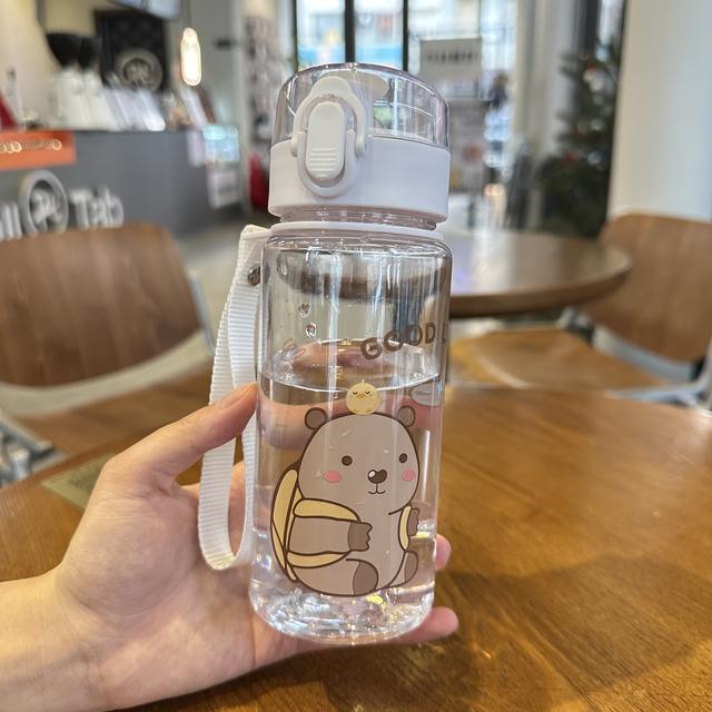 TEMU 400ml Cute Bear Printed Water Cup, Portable For Outdoor Use, Stylish And Adorable, Perfect For Fitness, Sports, And School, High-quality Water
