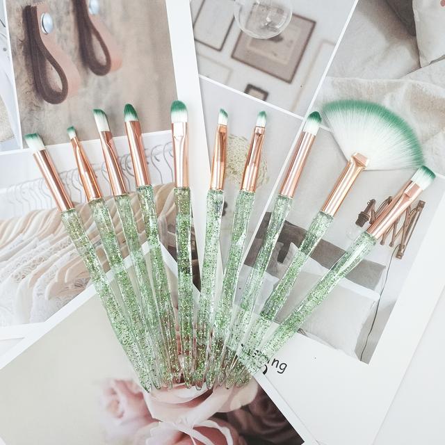 TEMU Set Of 10 Makeup Brushes Featuring Crystal Handles, Including Blending Brushes For , Eye Shadow Brushes, A Fan Brush, And An Eyebrow Brush, All Designed For Applying Makeup