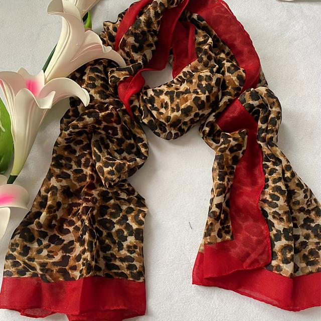 TEMU 1pc Elegant Leopard Print Scarf For Women, 100% Polyester Bali Yarn, Breathable & Decorative Beach Shawl, Mature Style, Woven & Printed , Elasticity, No Feathers