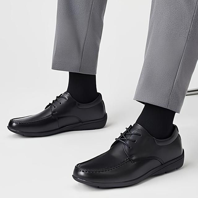 TEMU 's Black Shoes Korean Style Lace-up Popular Black Shoes Rubber Non-slip Black Shoes Suitable For Office Work Wear And Worn In All Black Shoes 0105523