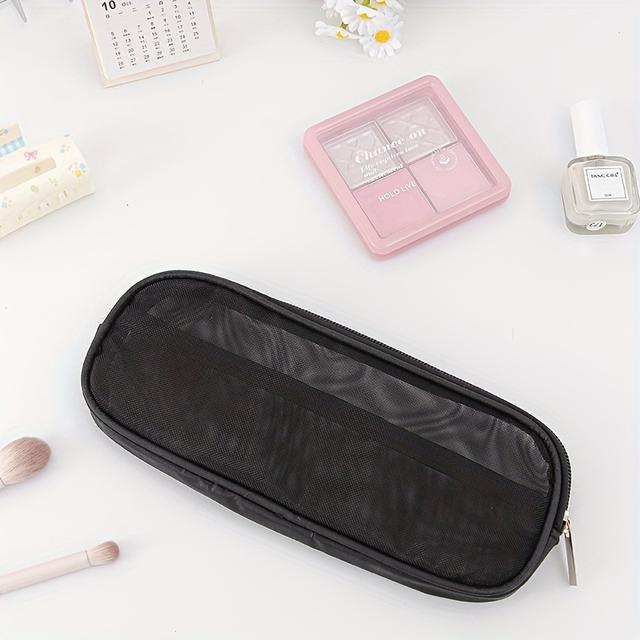 TEMU 1pc Lightweight Mesh Makeup Brush Organizer Bag - Durable Travel Toiletry Case With Zipper Closure, Large Capacity Breathable Storage For Brushes, Lipsticks