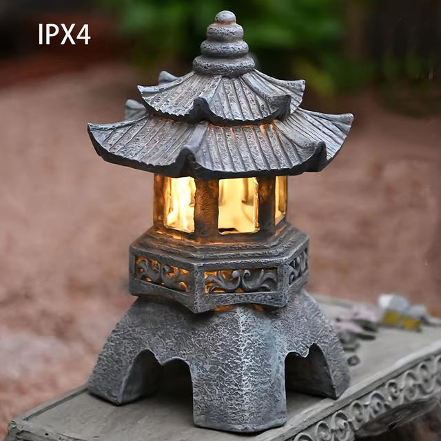 TEMU 1pc Outdoor/indoor Zen Decorations - Solar Powered Pagoda Lantern Statue, Ipx4add Artistic Charm To , Patio And Landscaped Balcony, Perfect Patio Decoration Gift!