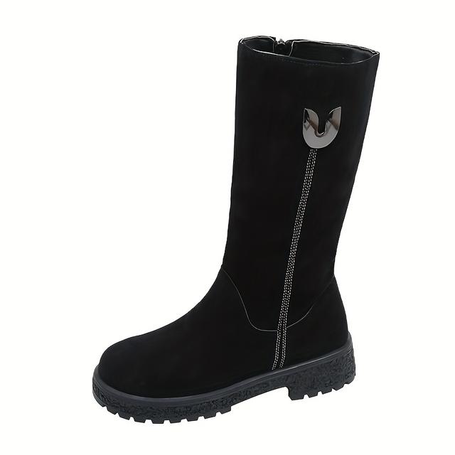 TEMU Size35-40 Women's New Autumn And Winter Versatile Mid-tube Boots Non-slip Warm Wedge Heel Side Zipper Boots, Women Shoes