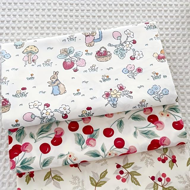 TEMU Juego de 3 rollos de tela con estampados de conejos, adorable tela de ideal para acolchar y manualidades