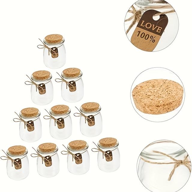 TEMU 10-pack Contemporary Oval Glass Jars With Cork , 100ml Hand Wash Only, , For Sugar Diy, Candle Making, Home Decor, Includes Extra Labels & Rope, Ideal Valentine's Gift
