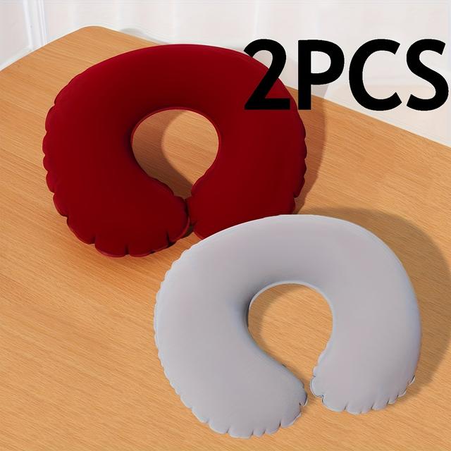 TEMU 2 Inflatable U-shaped Pillows, Travel Neck Pillow + Nap Pillow, Portable, Lightweight, And Easy To Fold Design, Suitable For Travel, Office Use, And Short