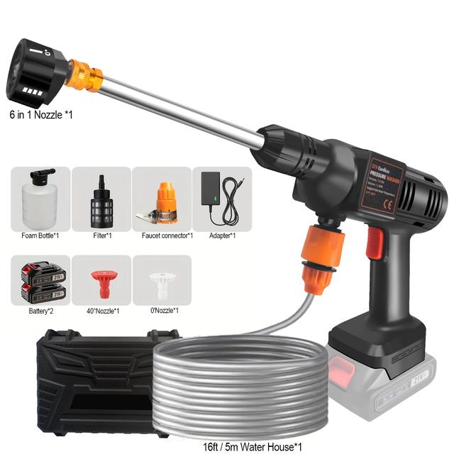 TEMU Portable High-pressure Water Gun For Car Washing, Featuring A Stainless Spray Gun And Quick Connection Nozzle. Ideal For Cleaning Cars, Caravans, Gardens, And Bicycles