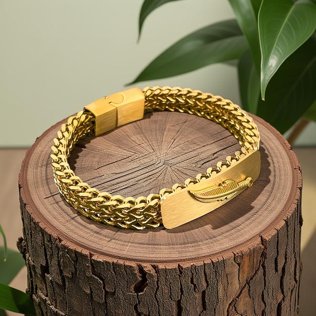 TEMU 1 stuk Heren Schakelarmband met Plaatje en Bladpatroon