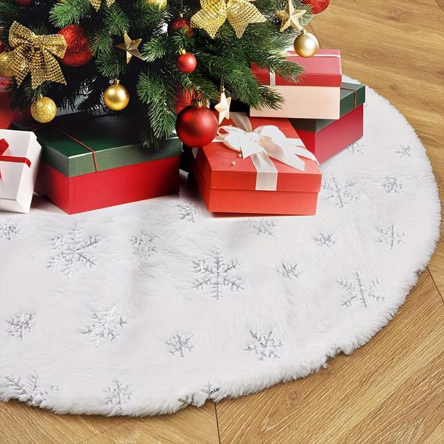 TEMU A Silvery Snowflake Christmas Tree Skirt For Home Bedroom Decoration, Perfect For Living Room Christmas Decor