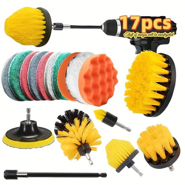 TEMU 9개 / 14개 / 17개 드릴 브러쉬 세트, 전동 청소 브러쉬 및 연장 부속품, 다목적 스크럽 브러쉬 키트. 타일, 바닥, 욕조, 샤워실, 타일, 욕실/주방 표면 청소에 적합