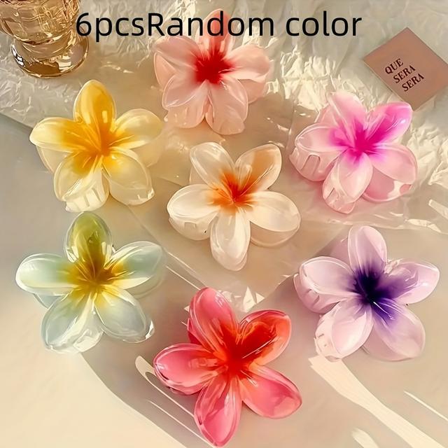 TEMU 6pcs Gradient Flower Claw Set, Polyester Woven, Mixed Colors, Boho Style, , Plastic Material, With Popular Theme, For Young Ladies, Ideal Gift, Party Accessories| Accessory|durable Plastic