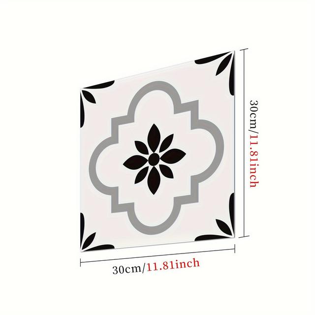 TEMU 10개 세트 그레이와 화이트 기하학 패턴 타일 - 방수, 미끄럼 방지 비닐 바닥 데칼, DIY 주방, 침실, 욕실 개조용 - 재사용 가능, 쉬운 설치, 11.81x11.81인치