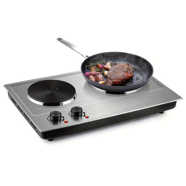 TEMU 1800w Infrared Ceramic Electric Hot Plate For Cooking, Portable Countertop Burner Glass Heating Plate With 2 Knob Control, Stainless Steel Electric Stove, Easy To Clean