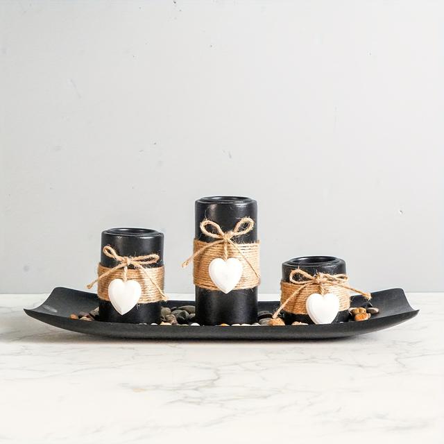 TEMU 1st Träbricka Ljushållare Te Vax Borddekoration Bröllop Kontor Hem Dekorativt Långt Ljusställ Passande för Födelsedag Middagsmottagning med Ljus Stämningsdekoration Prydnader Levereras Utan Ljus