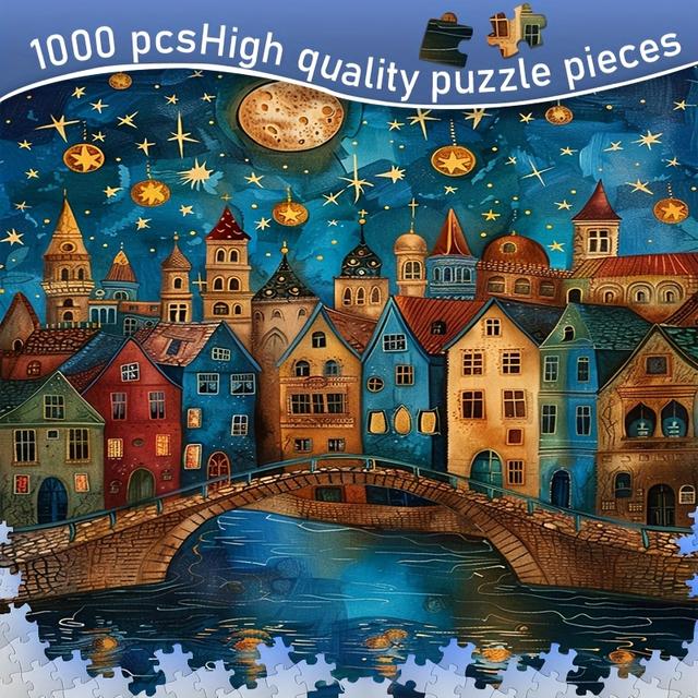 TEMU 1000pcs High-quality Puzzle - Vibrant Night Sky & Cityscape Design, , Durable Paper, Frameless Diy Art Decor, Perfect Birthday Or Holiday Gift (27.56"x19.69"), Puzzle Accessories