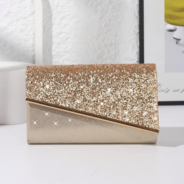 TEMU 1pc Sparkling Sequin Women's Evening Clutch Bag With Metal Decor, Suitable For Weddings, , Nightclubs, Parties, Birthday & Valentine's Day Gifts, Elegant Prom Bag