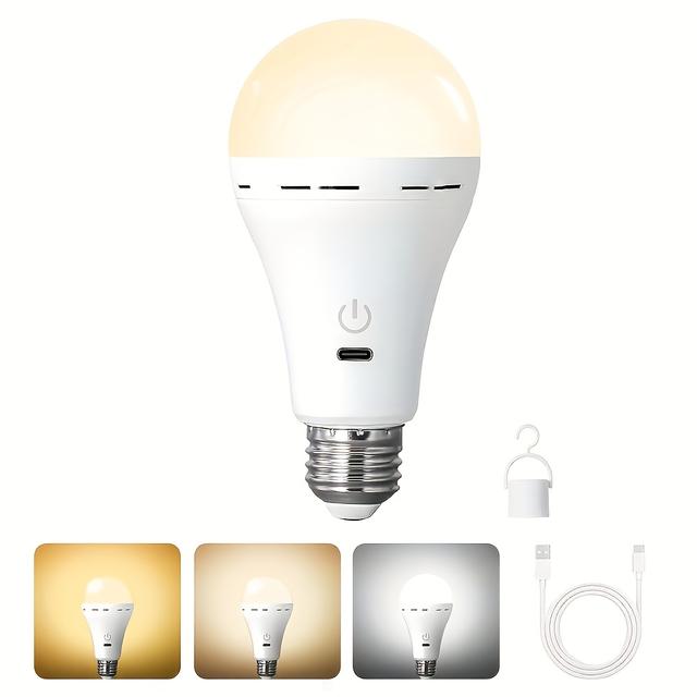 TEMU 1pc Usb-rechargeable Led Bulb With Adjustable Color Temperature & Single-, Tri-color (//) Suitable For E27 Socket, Table Lamps, ' Room, Bedroom, Living Room - Usb- Smart Bulb