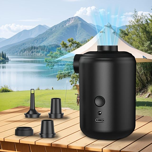 TEMU Portable Air Pump With 3600mah Battery, Usb Rechargeable Quick-fill Inflator Deflator Air Mattresses Paddle Boats Air Beds Inflatable Pools Swimming Rings Camping 4nozzles