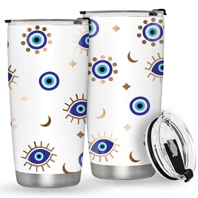TEMU 20oz Evil Eye Insulated Tumbler With Lid - Stainless Steel Travel Mug For Drinks, Leak-proof Design,, Perfect Gift For Women, Mom, Birthdays, Mother’s Day, Or Valentine’s Day