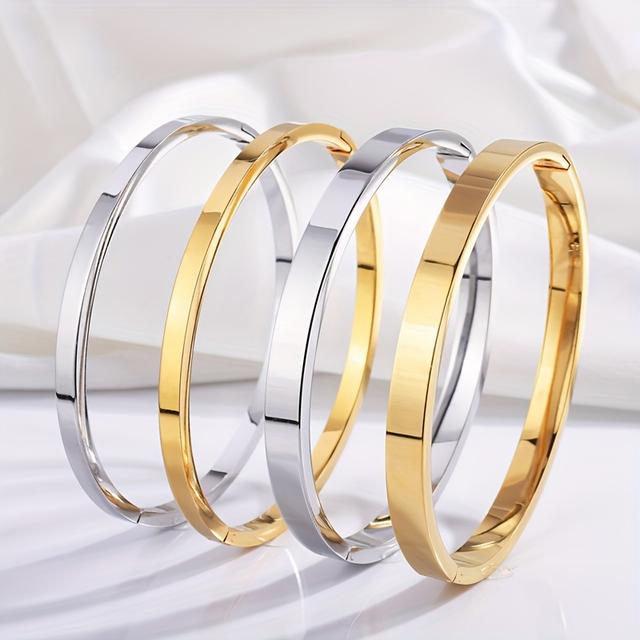TEMU 4pcs Stainless Steel Polished Bracelets, Suitable For Daily Decoration, Suitable For Music Festival Party Banquet Travel Vacation Anniversary Birthday Gift