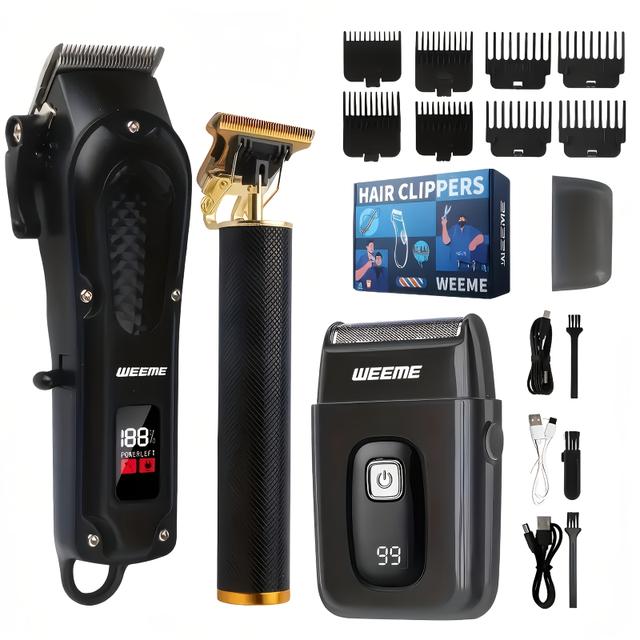 TEMU Weeme 3pcs Men's -like Electric Hair Clipper Set With Usb- Operation, Lcd Display & Alloy - Home, Travel & Car Grooming Kit, Low-voltage () Clippers For Dad, Barber-quality (father's Day Gift