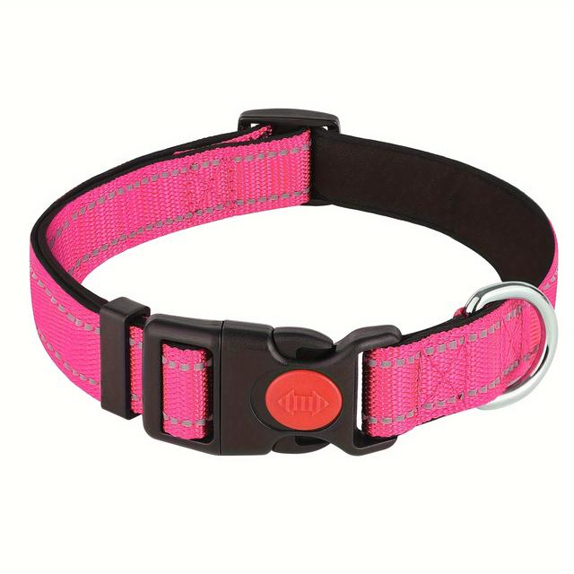 TEMU 1pc Of Reflective Dog Collar Featuring A Safety Locking , Adjustable Soft Neoprene Padding, And Breathable Nylon, Suitable For Small, Medium, And Large Dogs