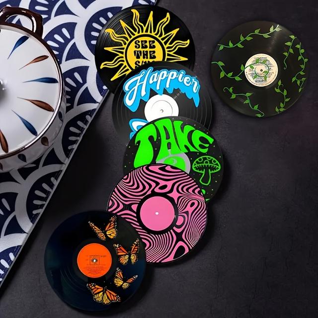 TEMU 6 Posavasos de Vinilo - Ideales para Vasos de Agua, Cafeterías, Oficinas, Cocinas, Restaurantes, , Regalos de Navidad - Madera