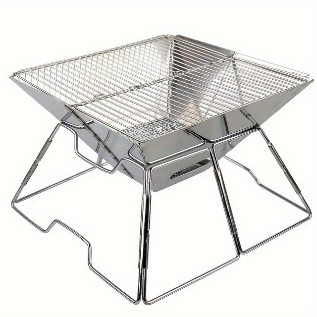 TEMU 1pc Outdoor Folding Grill Stainless Steel Grill For Picnic Barbecue Charcoal Stove Folding Convenient Grill B2