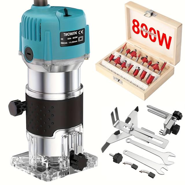 TEMU Woodworking Electric Trimmer Multifunctional Trimming Machine Wood Router Milling Engraving Slotting Machine Carving Router Tool With15pcs Drill Bits Set