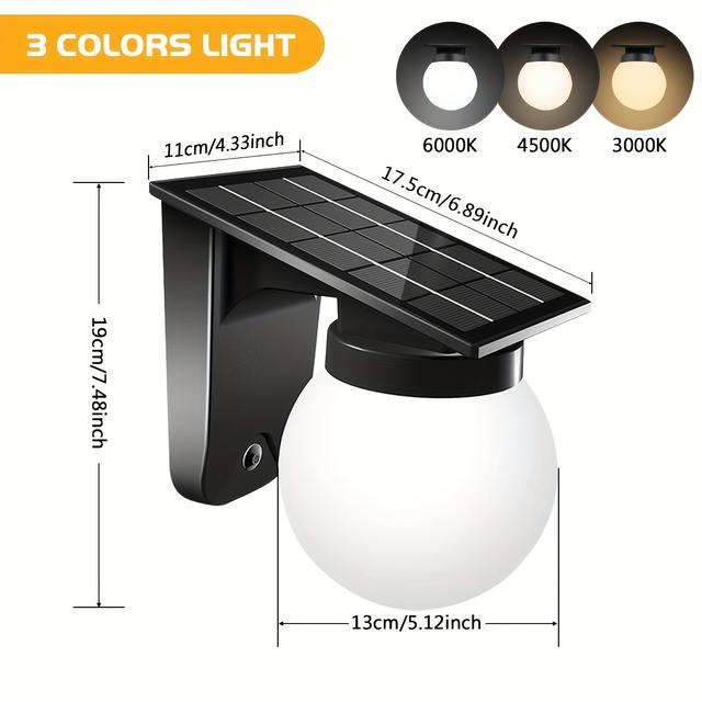 TEMU أضواء حائط شمسية AMARYLLIS، مصباح حائط LED خارجي للفناء، الحديقة، التركيب شبه مسطح، تتضمن الأجهزة المثبتة، تعمل بالبطارية الليثيوم، بدون جهاز تحكم عن بعد، إضاءة خارجية للفناء