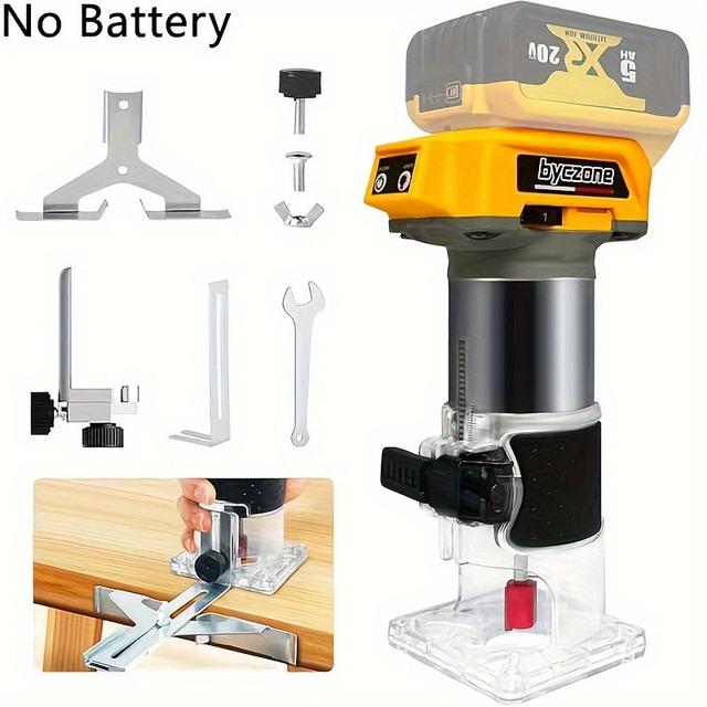 TEMU 800w Cordless Wood Router Compatible With 20v Battery, Byczone 30000rpm Brushless Motor Router 15pcs 1/4" Router Bits, 6 Hand Trim Router, Edge Guide, Roller Guide, (no Battery)