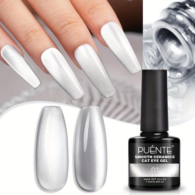TEMU PUENTE 7.5ml Gel Magnético para Uñas de Gato, con Glitter Plateado y , Secado Rápido, Sin Alcohol, Varnish LED Removible para Manicuras Duraderas