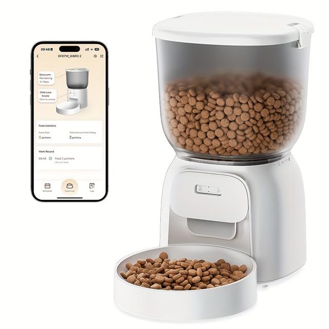 TEMU Food Dispenser With A 4l Capacity Featuring Wifi Or Camera, Designed To Keep With -, Includes An Automatic Dog Feeder And App For Remote Control, Without Battery