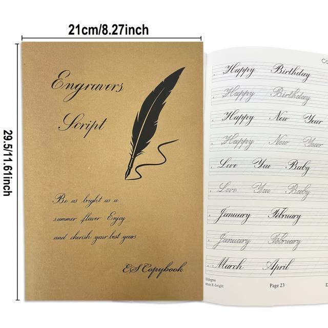 TEMU 2 Calligraphy Practice Workbooks – Adult English Handwriting Practice Workbook – Calligraphy And Typography Skills Educational Book, Elegant Calligraphy Writing Practice Book