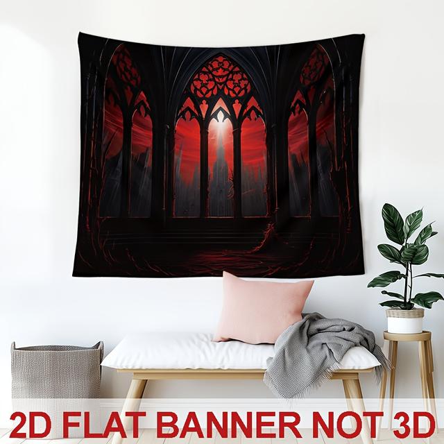 TEMU 2D Platdruk, Middeleeuws Gotisch Kasteel Raamhanger Wandtapijt Vampier Bloederige Wanddecoratie Halloween Wandtapijt Halloween Achtergrond met Installatiepakket