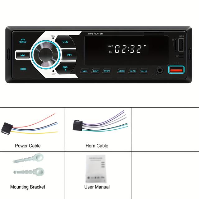 TEMU Multimedia Car Stereo - Single Din, B-t Audio And Calling, Built-in Mic, Mp3 Player, No Cd/dvd Player, Usb Playback & Charging, Aux/tf Input, Fm Radio, App Control