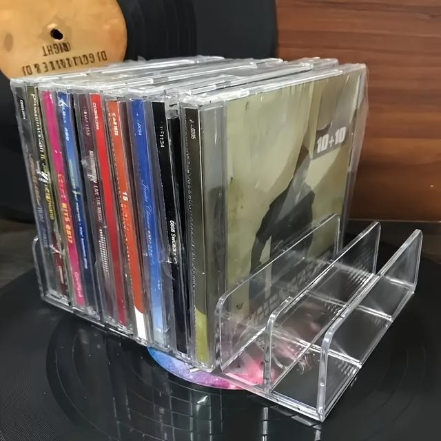 TEMU Single Piece Cd/dvd Storage Container, Featuring A Display Rack And Organizer Stand. In Stylish Transparent Colors And A Semi-transparent Gray Option
