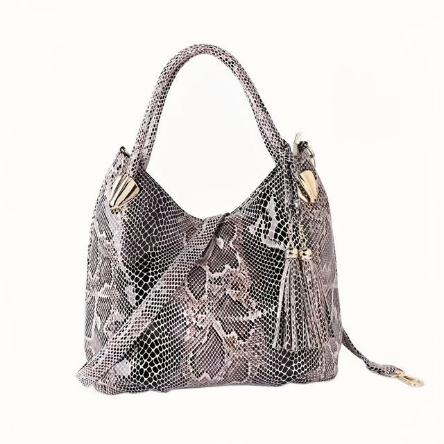 TEMU Damenhandtasche 2025 Neue hochwertige Handtasche Quasten Tragetasche Schlangenhaut Umhängetasche Echtheitsgarantie Große Kapazität