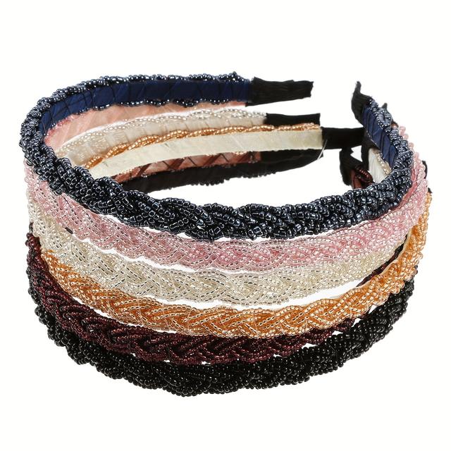 TEMU 6pcs Pieces Beaded Headbands For Women Sparkly Beaded Hair Hoop Hairbands Multiple Color Hair Accessories Head Bands Christmas Gift()