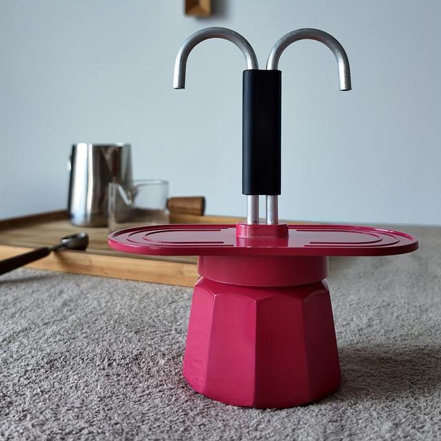 TEMU Bule Moka de Alumínio Rosa-Pink com Tubo Duplo e Base Poligonal de 2 Chávenas (100ml) - Máquina de Café Italiana, Compatível com , Cor Viva e Fresca