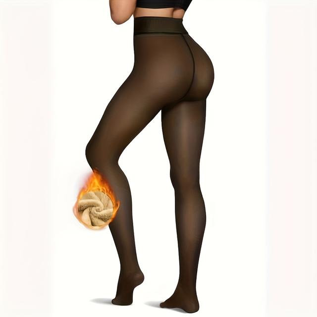 TEMU [4 Sizes Available] Women's -lined Footed Tights, , Slim Fit, Sheer Design, Thickened Thermal Leggings For Outdoor Activities And Daily Wear