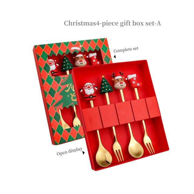 TEMU 4/6pcs Christmas Creative Stainless Steel Spoon, Coffee Stirring Spoon, Dessert Fruit Fork, Doll Spoon And Fork Tableware