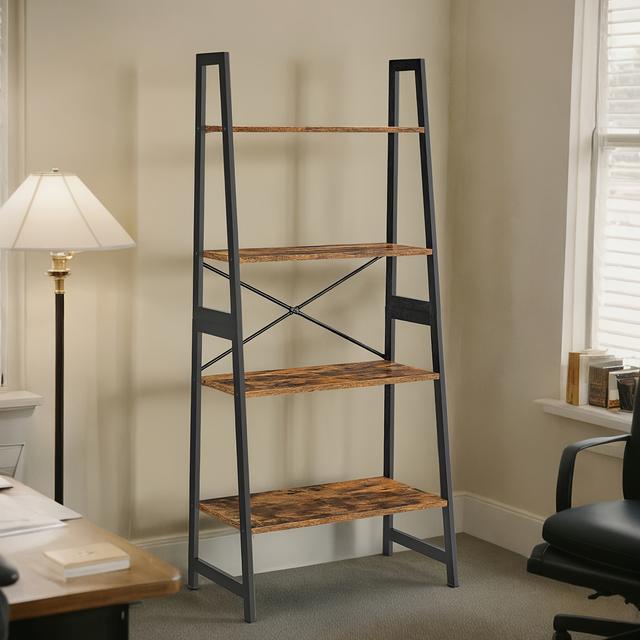 TEMU Estantería de 4 Niveles con de Bambú, para Sala, Oficina, Dormitorio, Marrón, Estantes Utilitarios