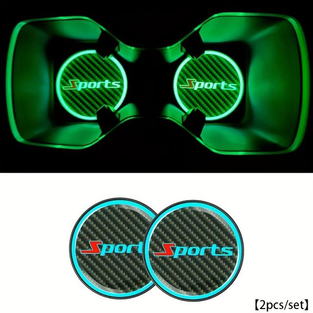 TEMU Automotive Iridescent Luminous Coaster, Universal Carbon Fiber Texture Car Cup Holder Anti-slip Mat