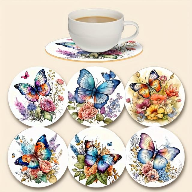 TEMU 6pcs Wooden Coasters Set, Heat Insulating & Non-slip High-temperature Resistant Table Mats, Suitable For Home, Office, And Themed Parties, Coffee Shops, Perfect Gift For And Couples