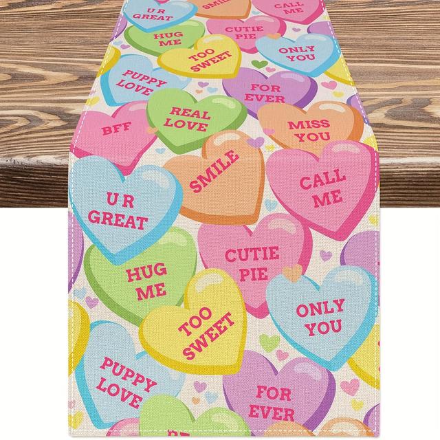 TEMU 1pc, Valentine 's Day Table Runner Romantic Conversation Heart Table Cover Candy Dinning Table Decoration For Indoor Outdoor Wedding Home Party Supplies, 13 X 72 Inch